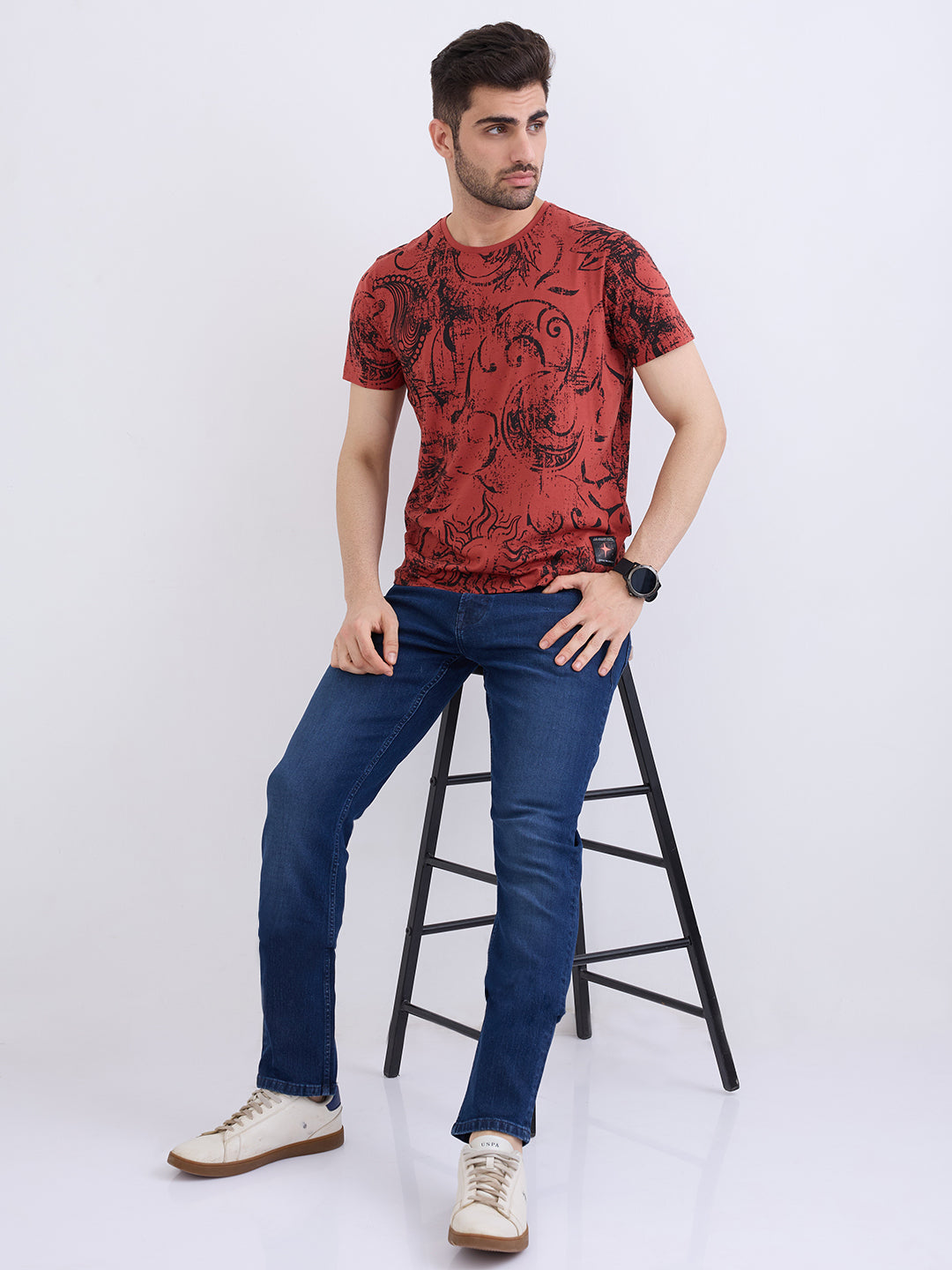 Men Jeans Comfort Fit Dark Blue Mid Rise