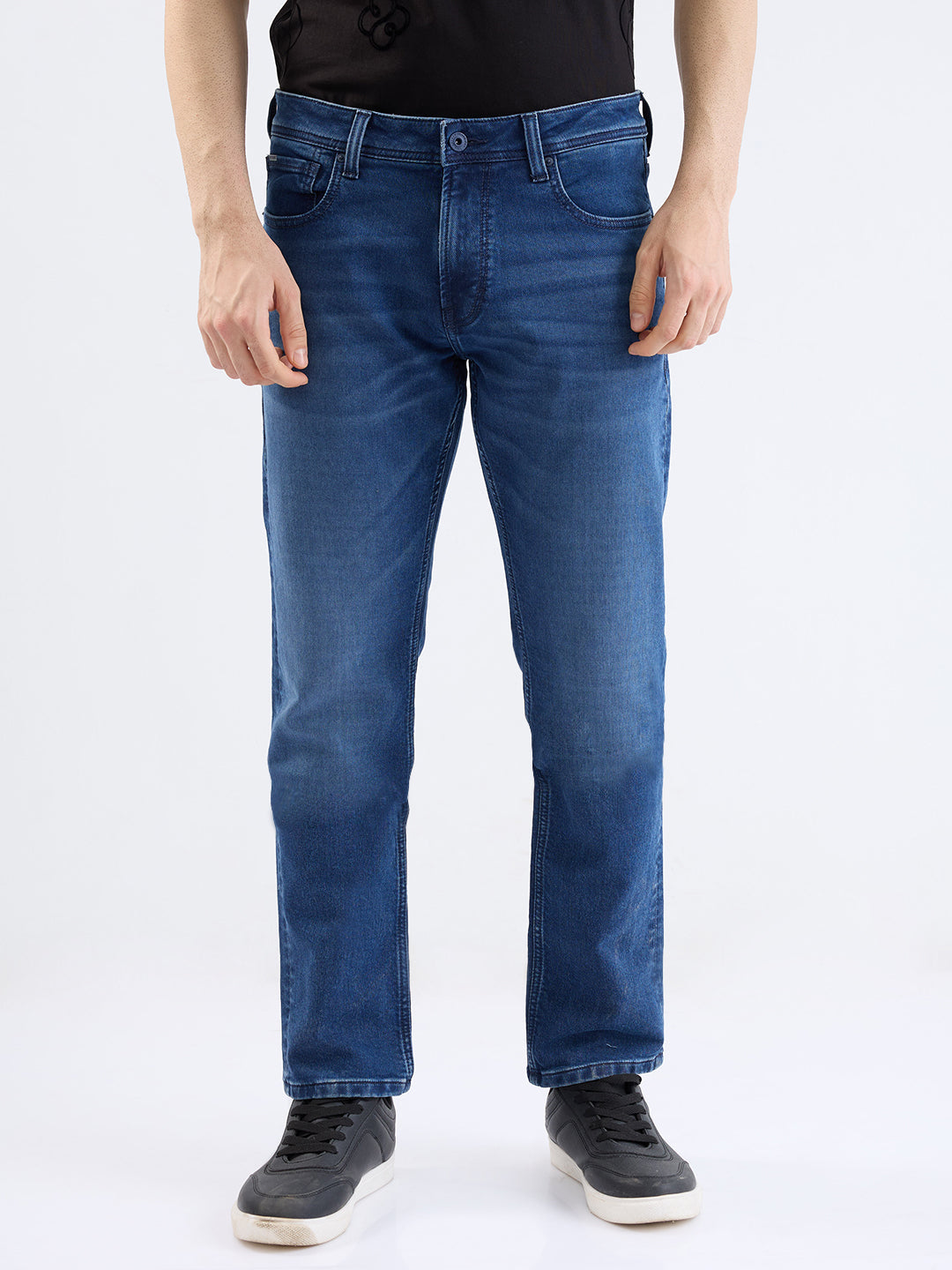 Spykar Dark Blue Mid Rise Comfort Fit Casual Jeans For Men