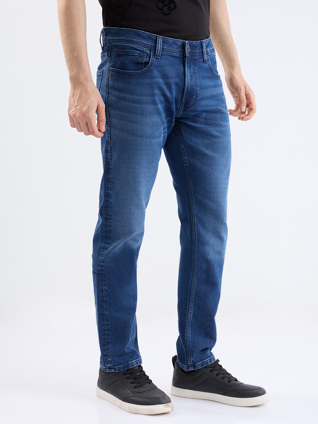 Men Jeans Comfort Fit Dark Blue Mid Rise