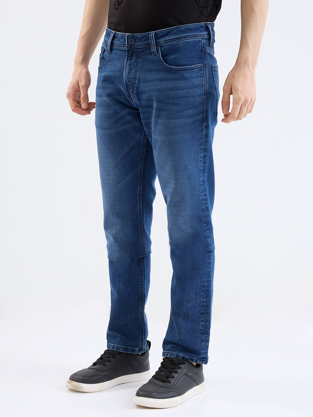 Spykar Dark Blue Mid Rise Comfort Fit Casual Jeans For Men