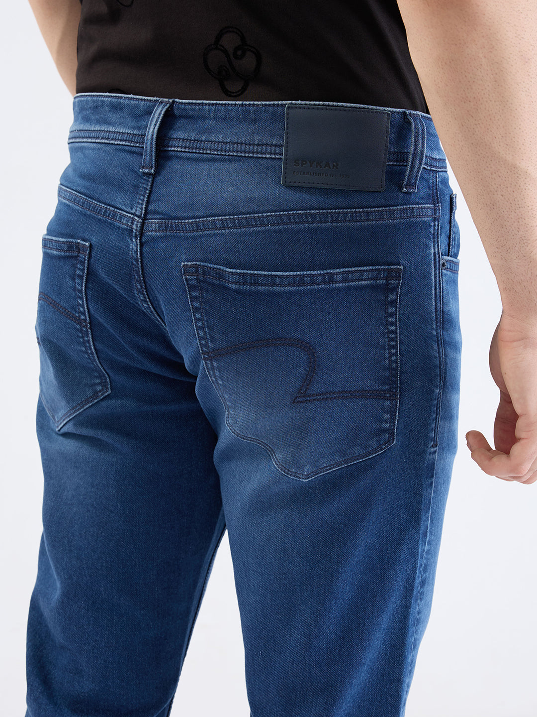 Spykar Dark Blue Mid Rise Comfort Fit Casual Jeans For Men