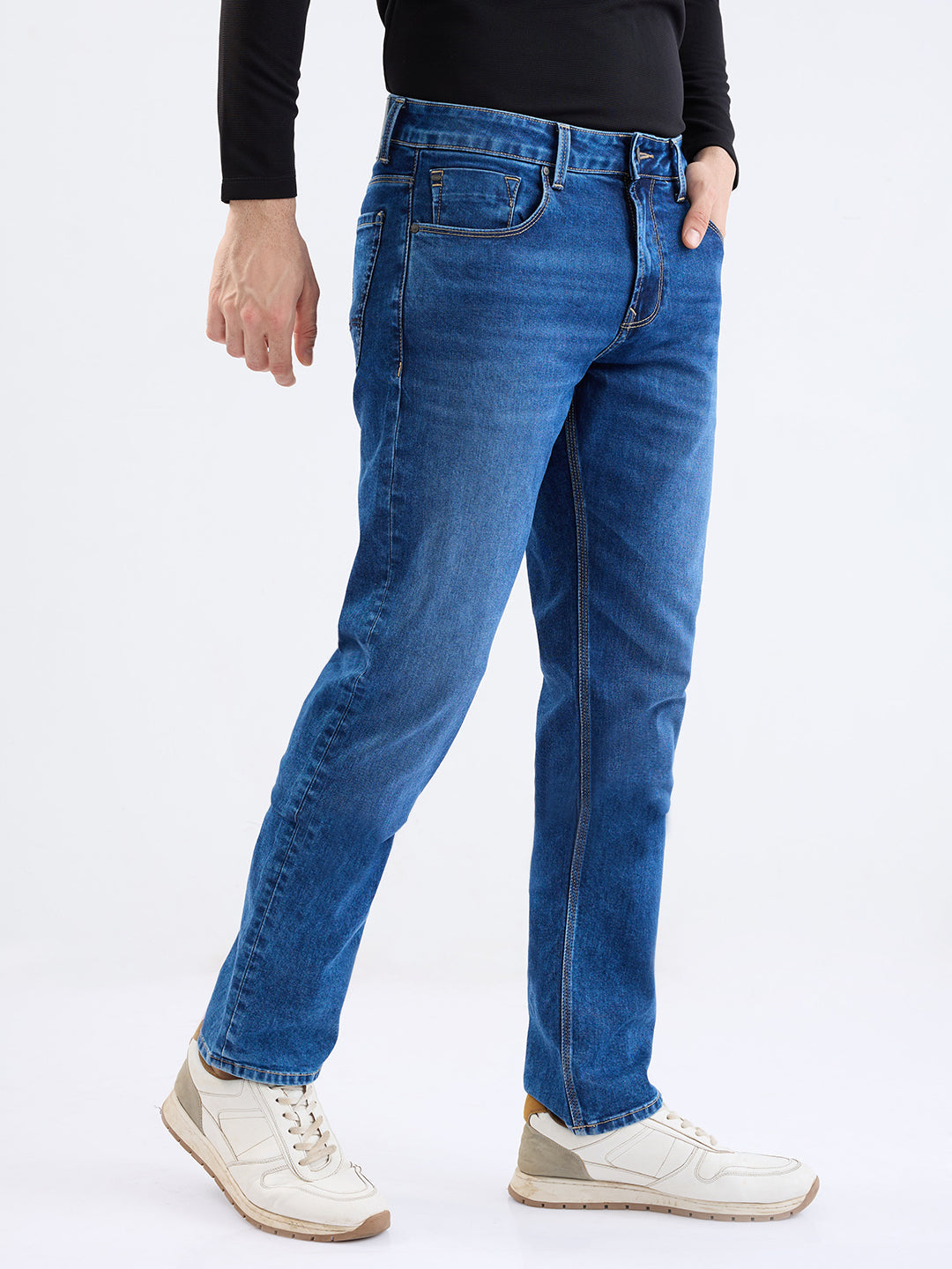 Men Jeans Comfort Fit Dark Blue Mid Rise