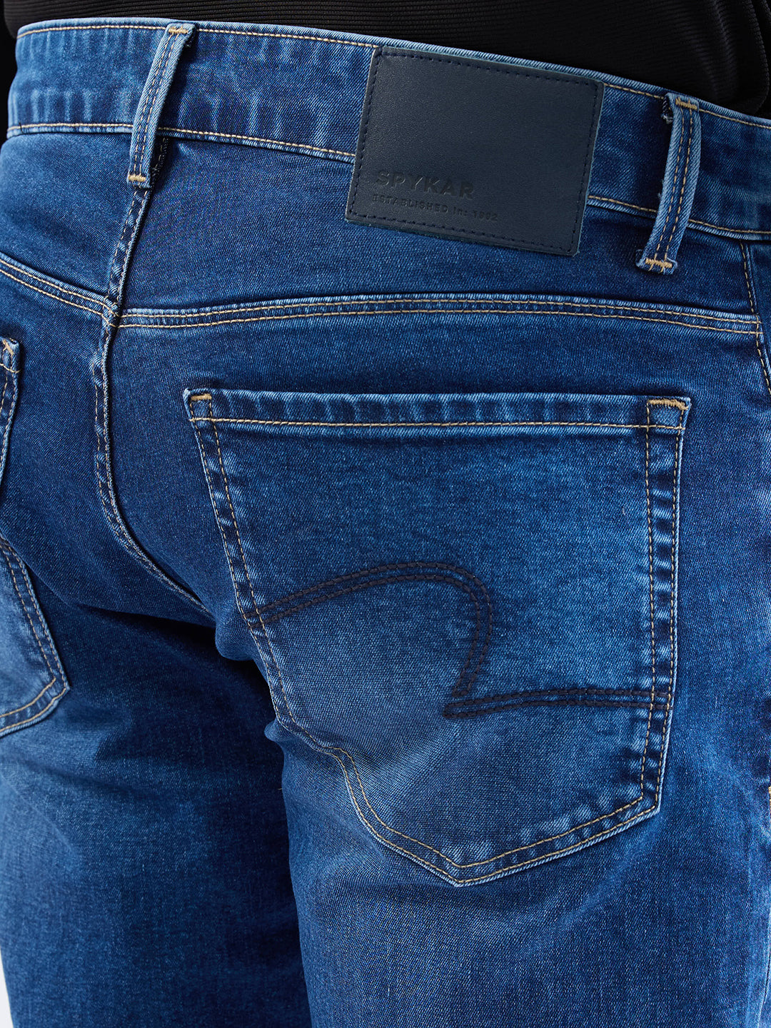 Spykar Dark Blue Mid Rise Comfort Fit Casual Jeans For Men