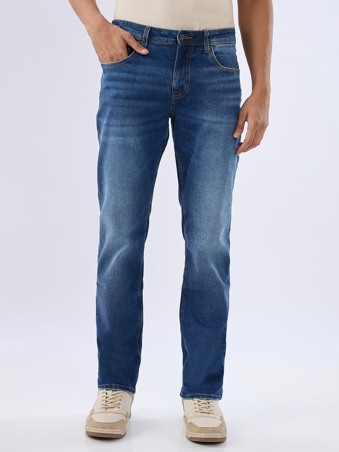 Spykar Mid Blue Comfort Fit Mid Rise Jeans For Men