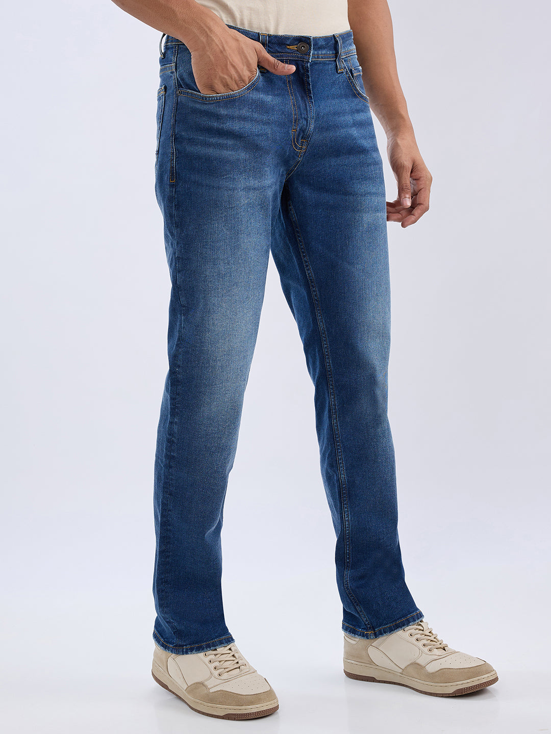 Spykar Mid Blue Comfort Fit Mid Rise Jeans For Men