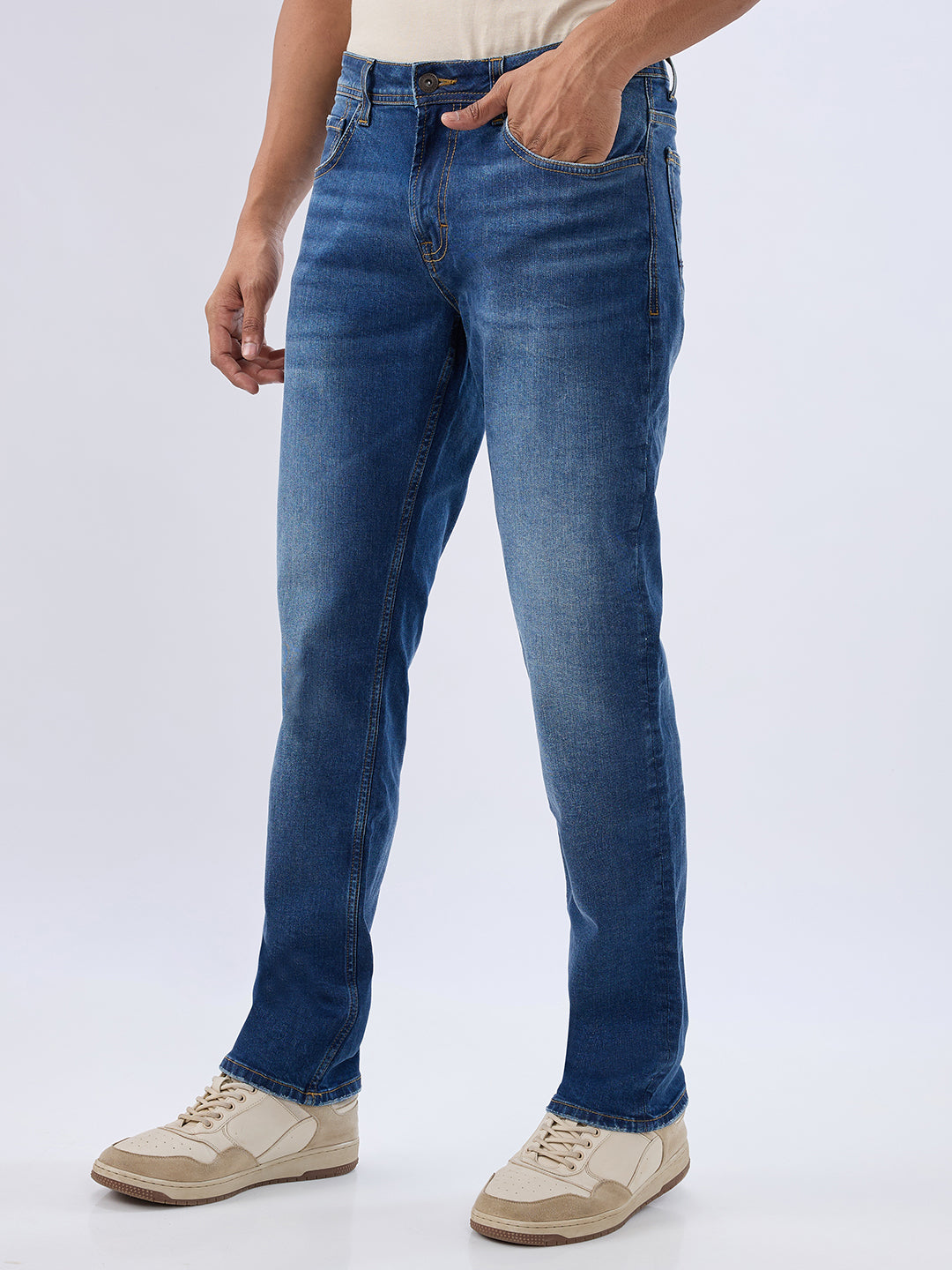 Spykar Mid Blue Comfort Fit Mid Rise Jeans For Men