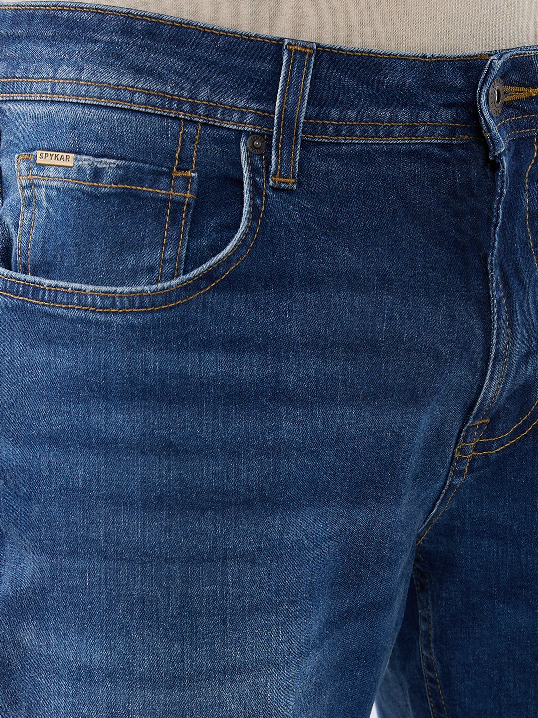 Spykar Mid Blue Comfort Fit Mid Rise Jeans For Men