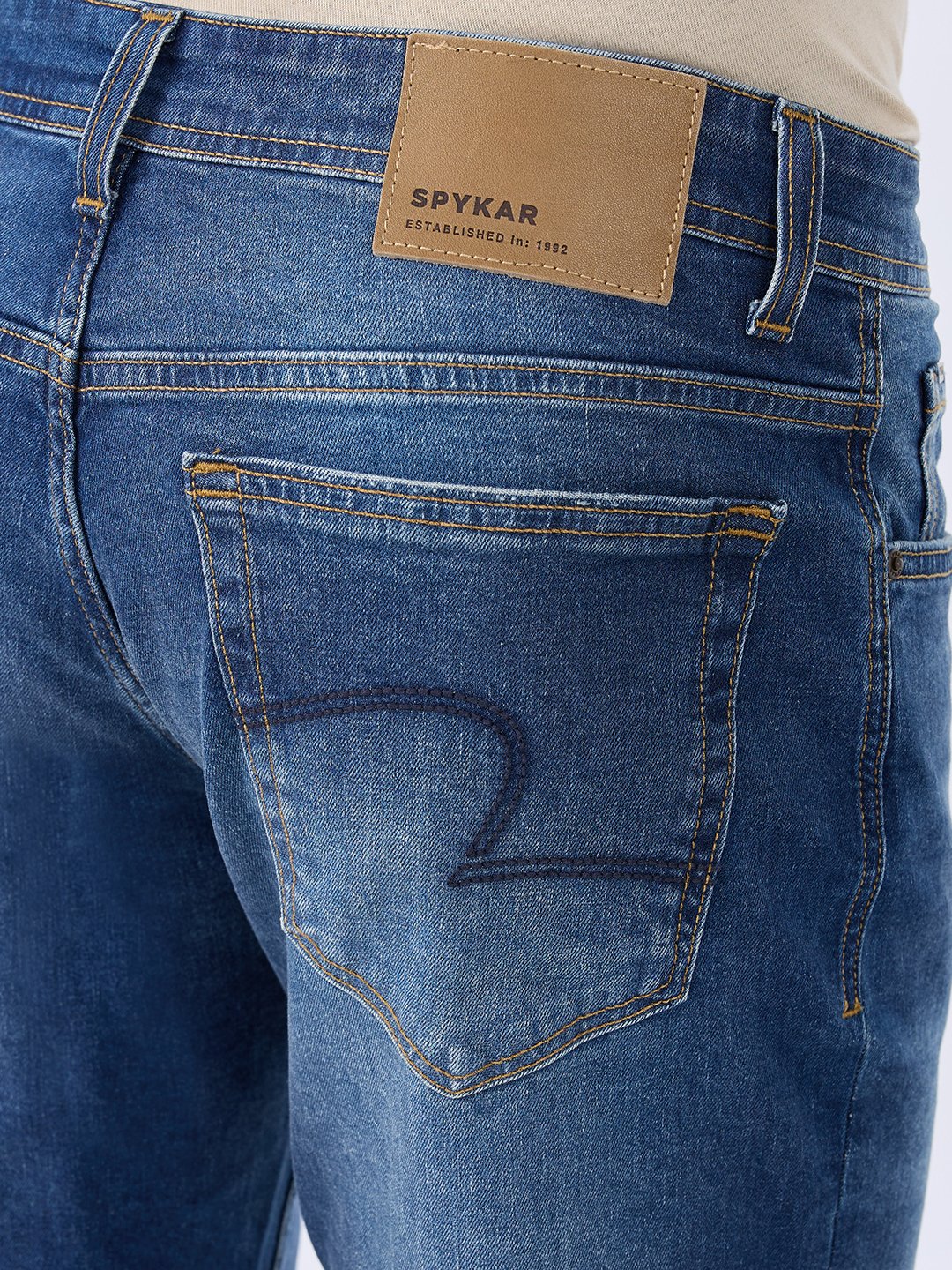 Spykar Mid Blue Comfort Fit Mid Rise Jeans For Men