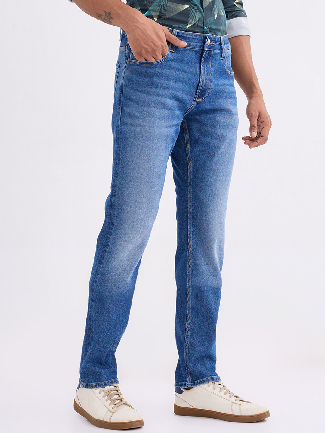 Spykar Mid Blue Mid Rise Comfort Fit Casual Jeans For Men