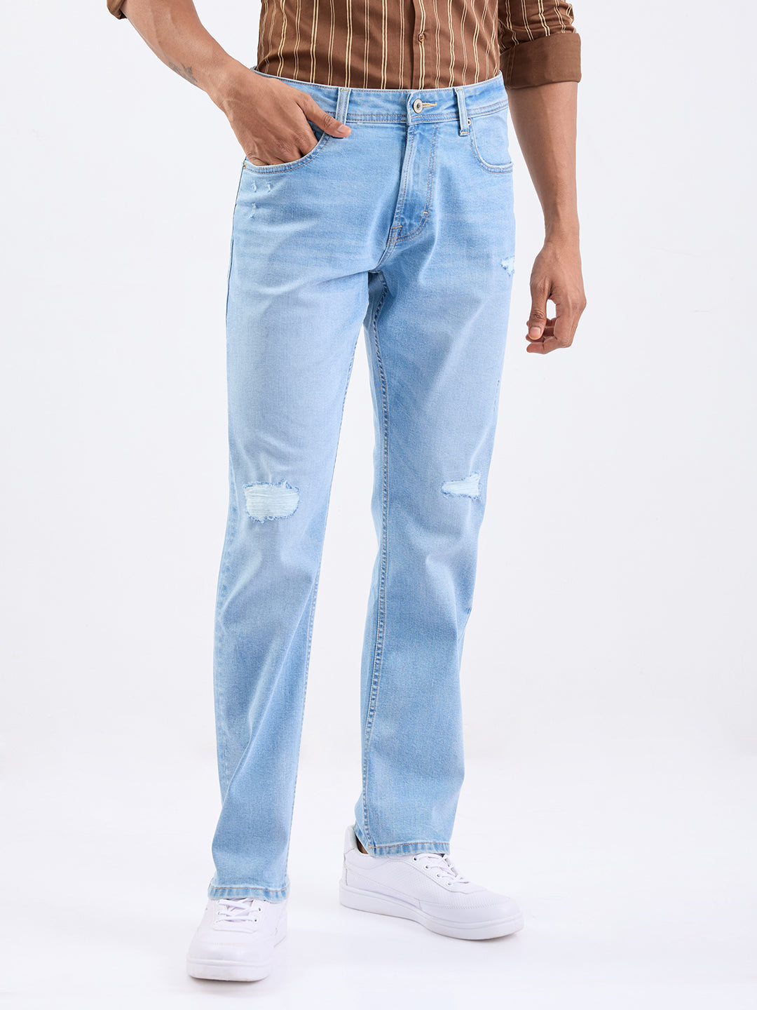 Men Jeans Comfort Fit Light Blue Mid Rise