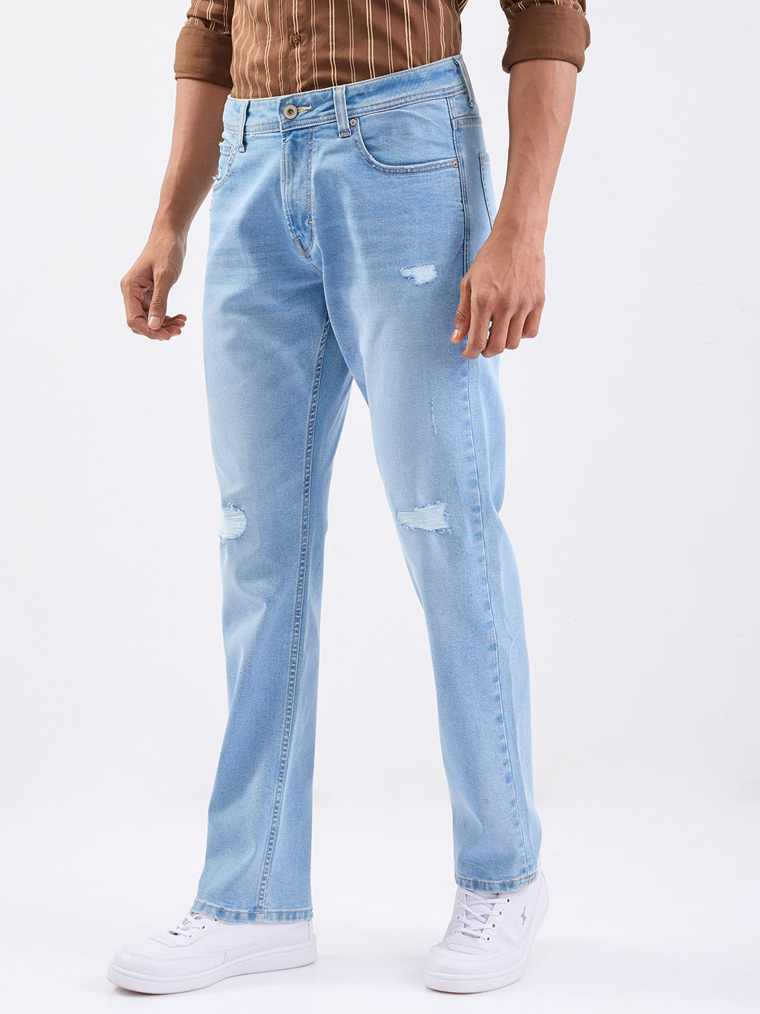 Spykar Light Blue Mid Rise Comfort Fit Casual Jeans For Men
