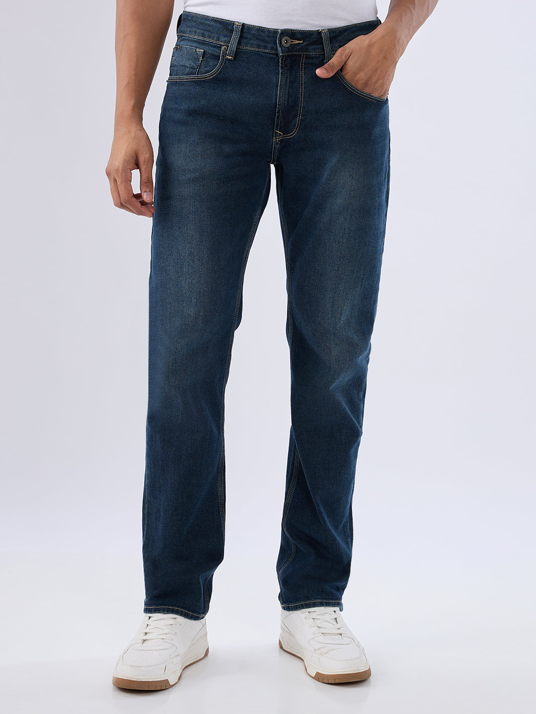 Spykar Vintage Blue Comfort Fit Mid Rise Jeans For Men