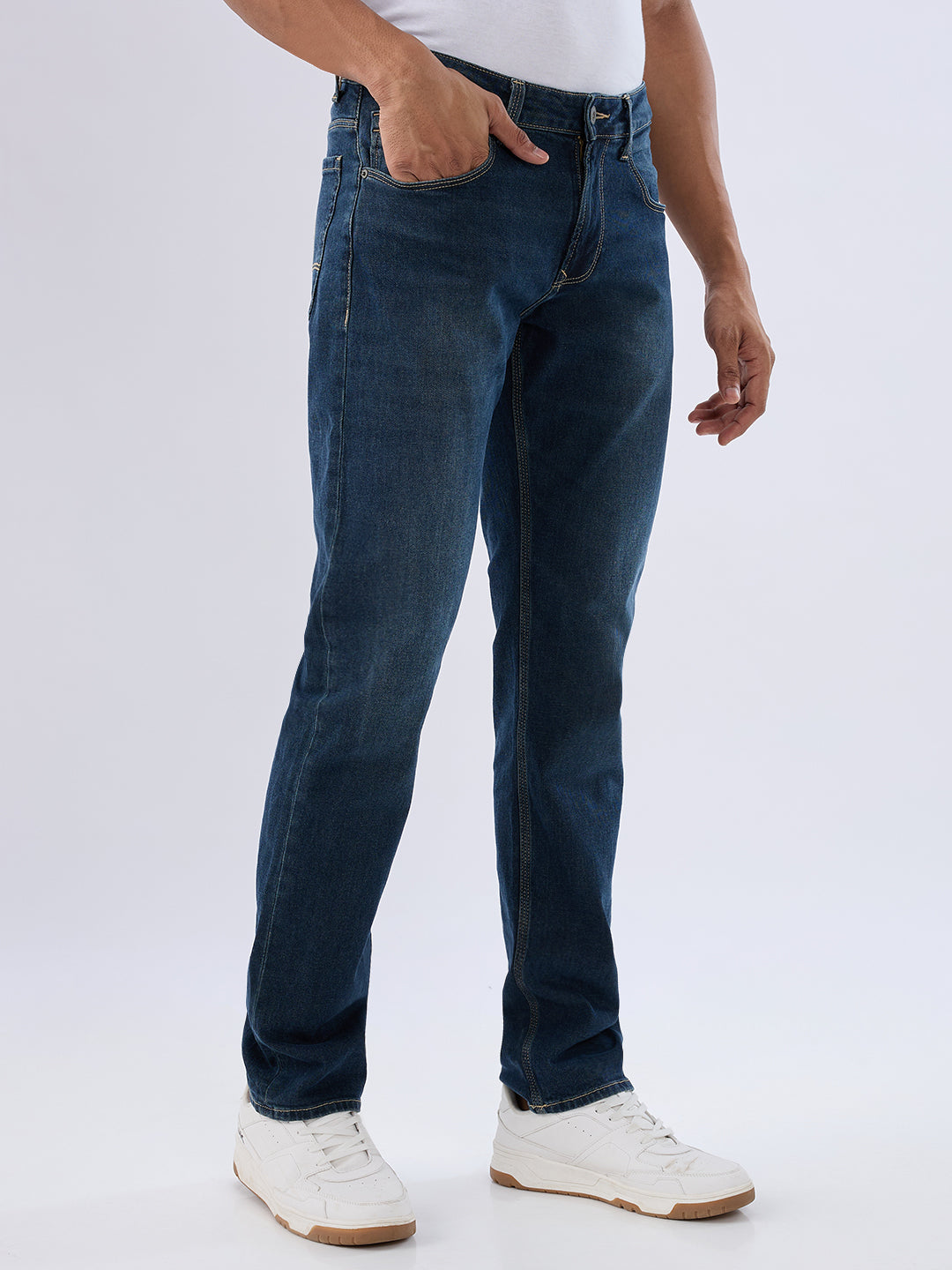 Spykar Vintage Blue Comfort Fit Mid Rise Jeans For Men