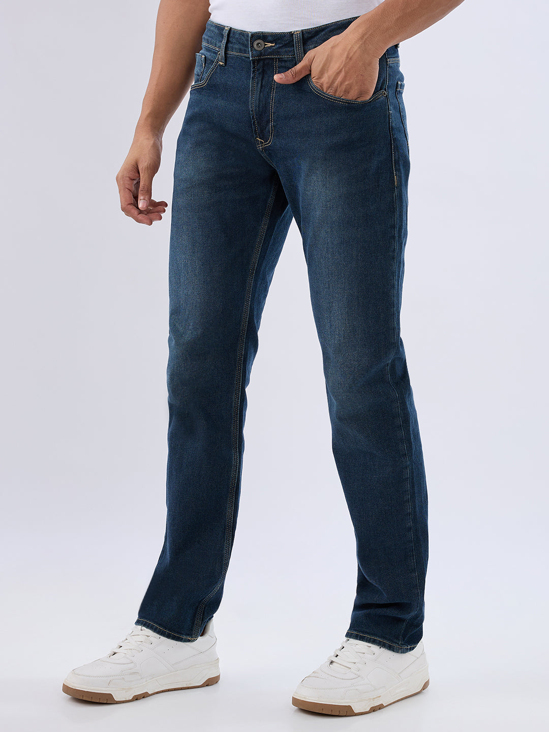 Spykar Vintage Blue Comfort Fit Mid Rise Jeans For Men