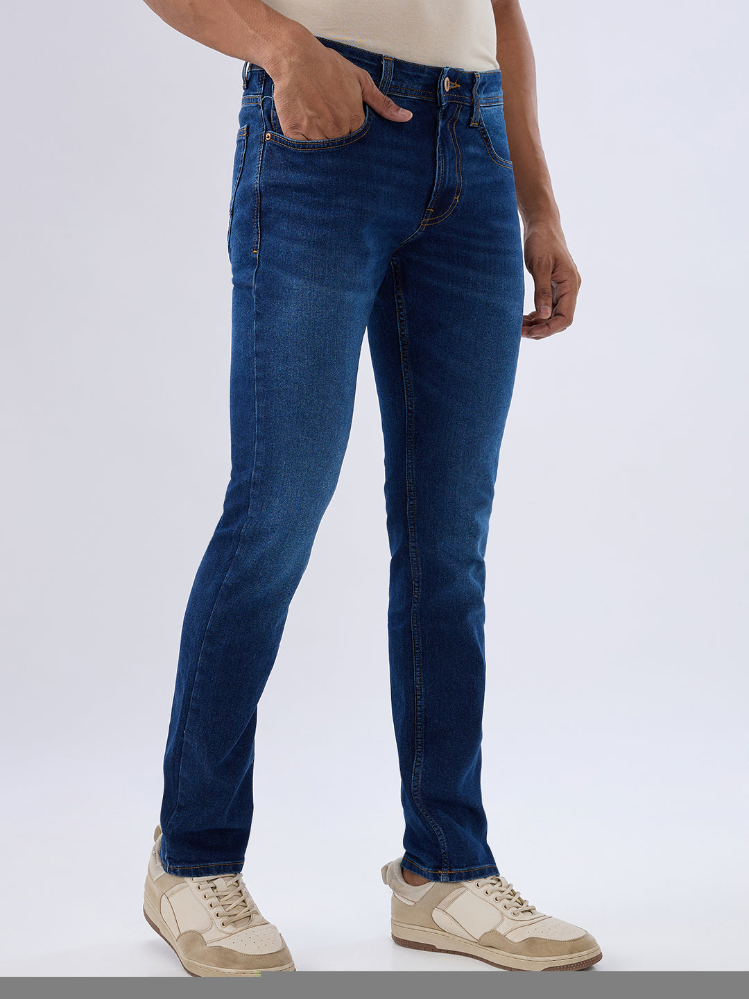 Spykar Dark Blue Comfort Fit Mid Rise Jeans For Men