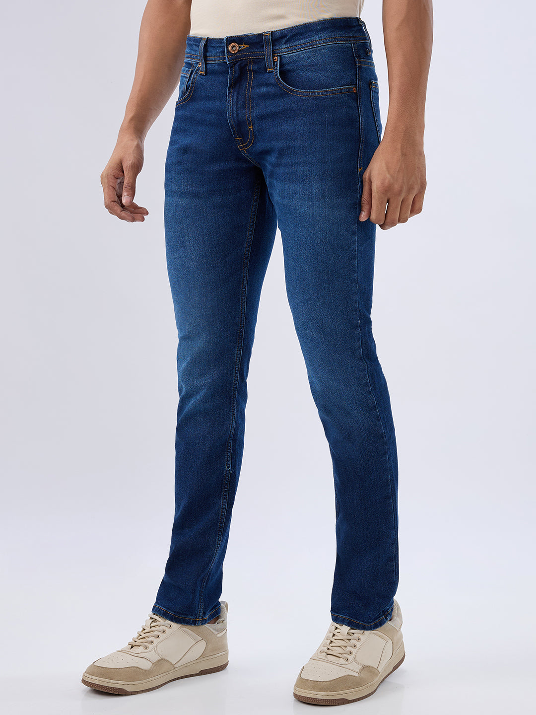 Spykar Dark Blue Comfort Fit Mid Rise Jeans For Men