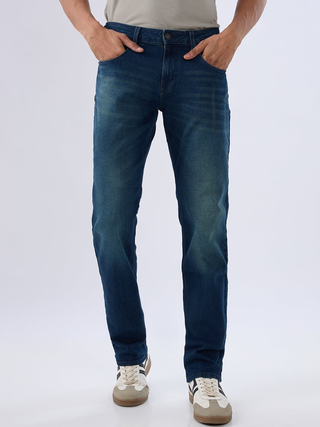 Spykar Vintage Blue Comfort Fit Mid Rise Jeans For Men