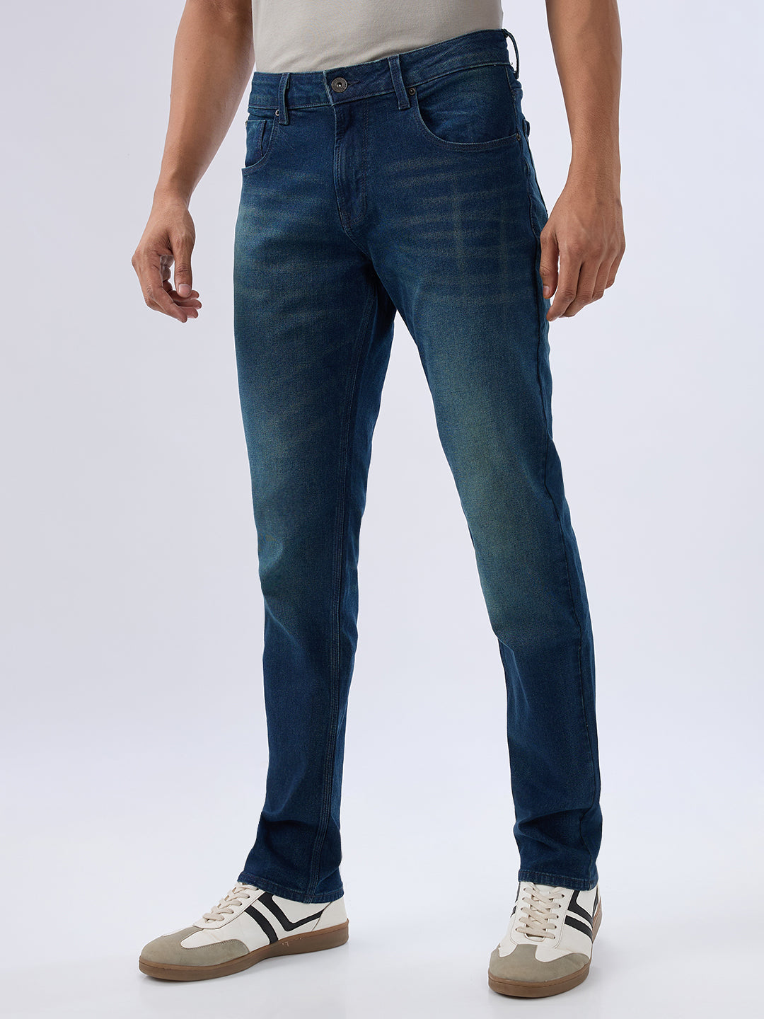 Spykar Vintage Blue Comfort Fit Mid Rise Jeans For Men
