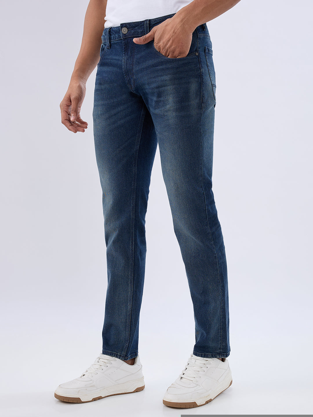 Men Jeans Comfort Fit Khaki Mid Rise