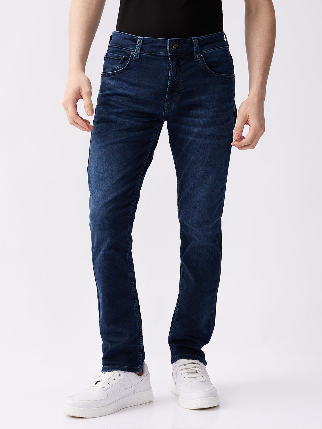 Spykar Dark Blue Mid Rise Regular Fit Casual Jeans For Men