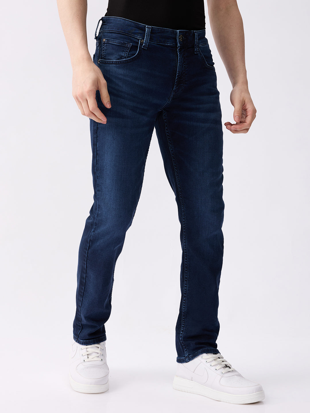 Spykar Dark Blue Mid Rise Regular Fit Casual Jeans For Men