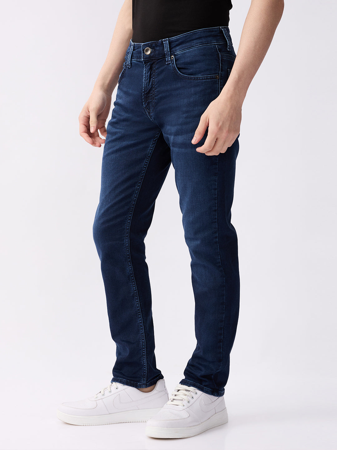 Spykar Dark Blue Mid Rise Regular Fit Casual Jeans For Men