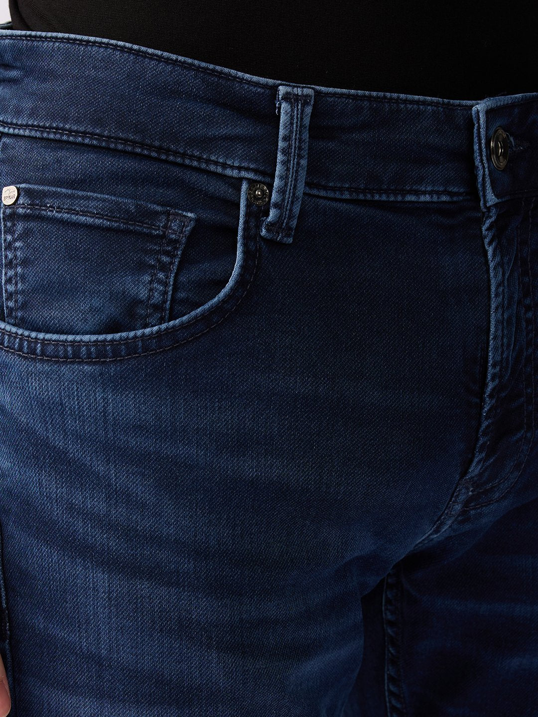 Spykar Dark Blue Mid Rise Regular Fit Casual Jeans For Men