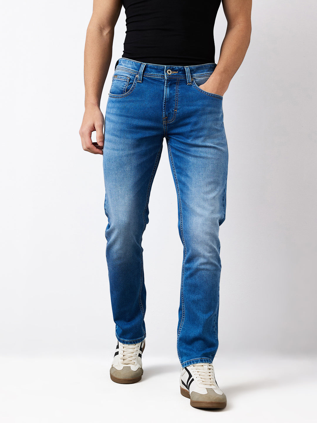 Spykar Regular Fit Mid Rise Cotton Jeans For Men