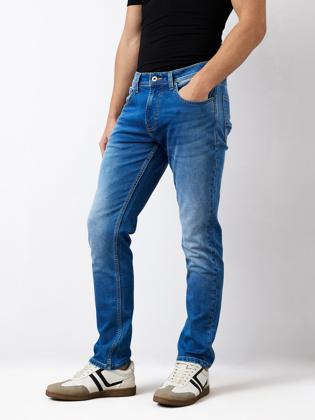 Spykar Regular Fit Mid Rise Cotton Jeans For Men