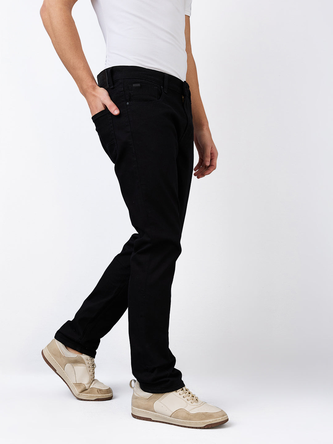 Men Jeans Regular Fit Black Mid Rise