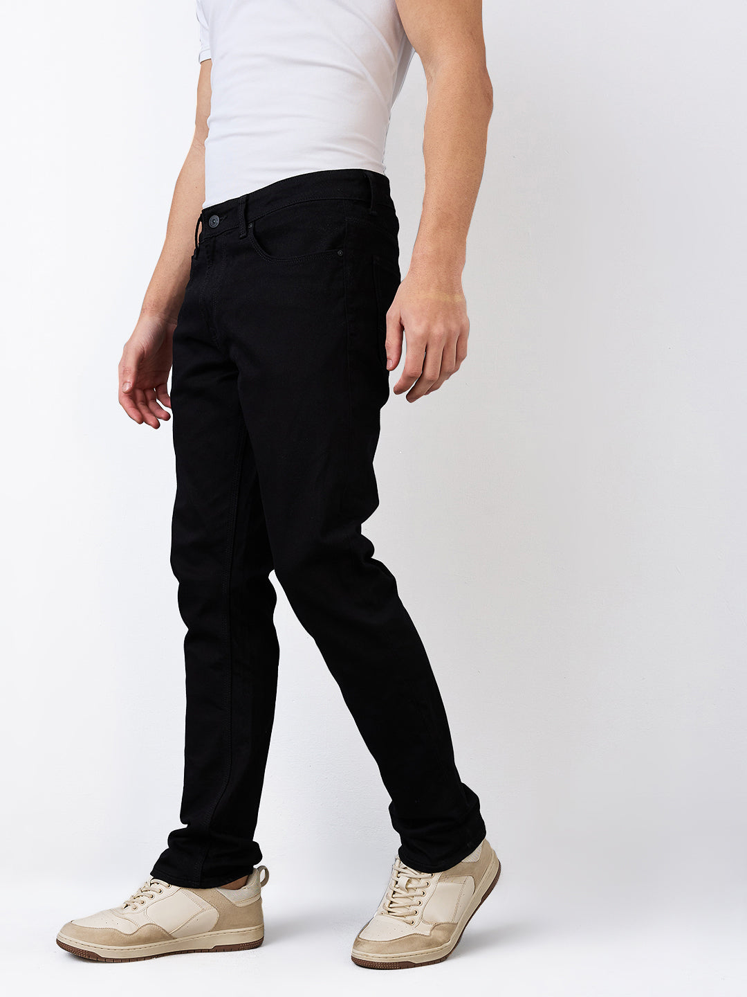Men Jeans Regular Fit Black Mid Rise