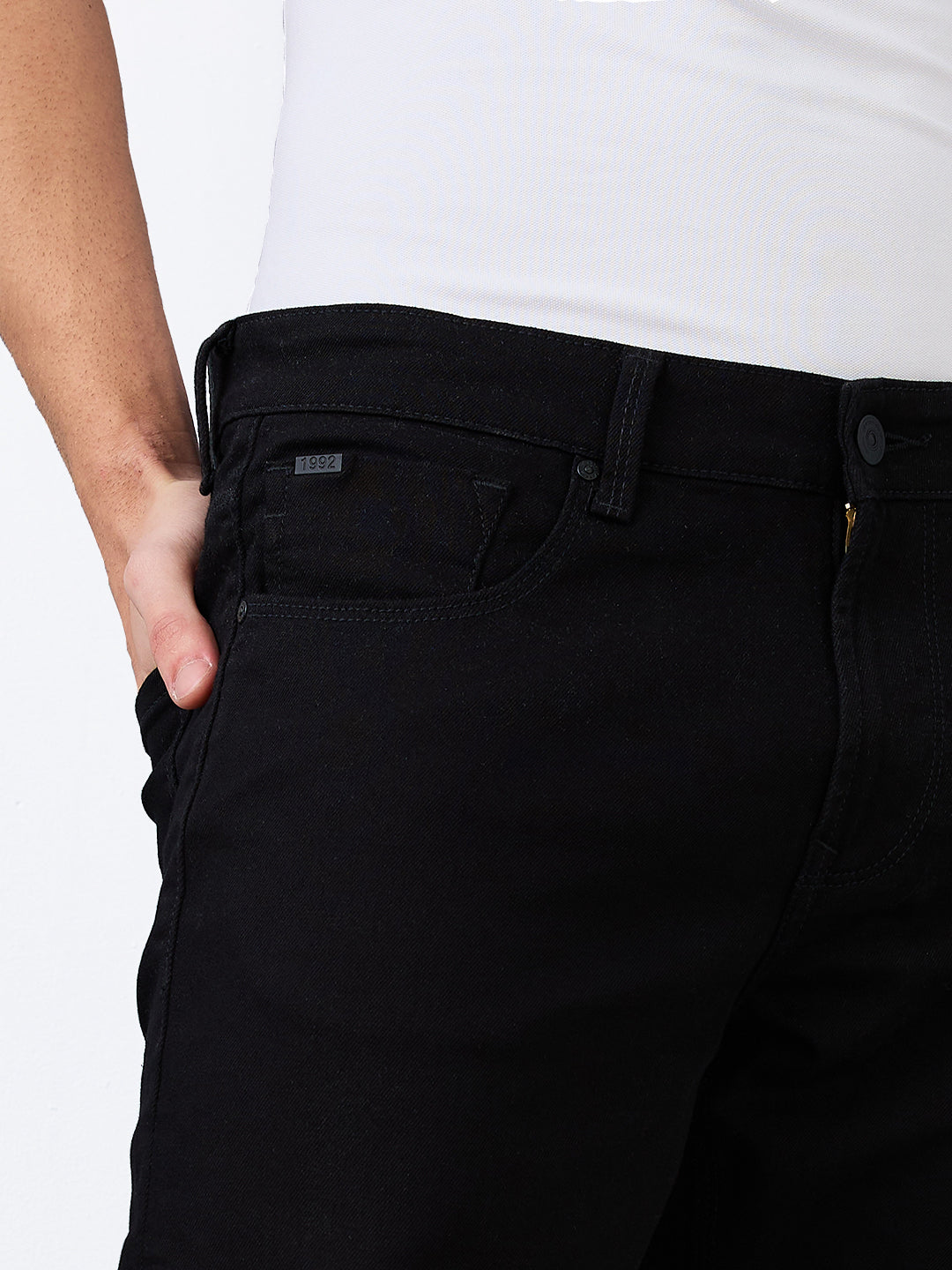 Men Jeans Regular Fit Black Mid Rise