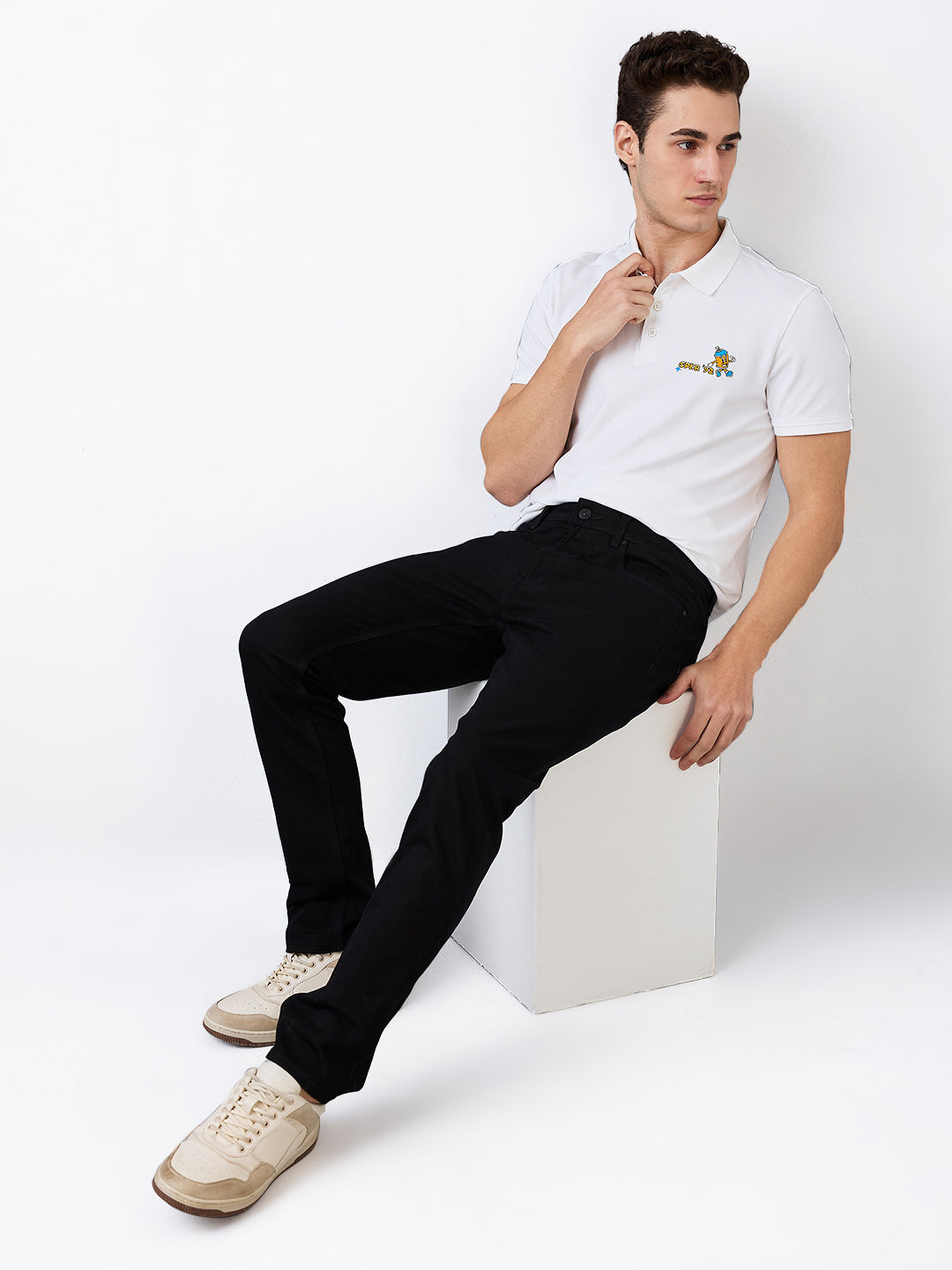 Spykar Black Mid Rise Regular Fit Casual Jeans For Men