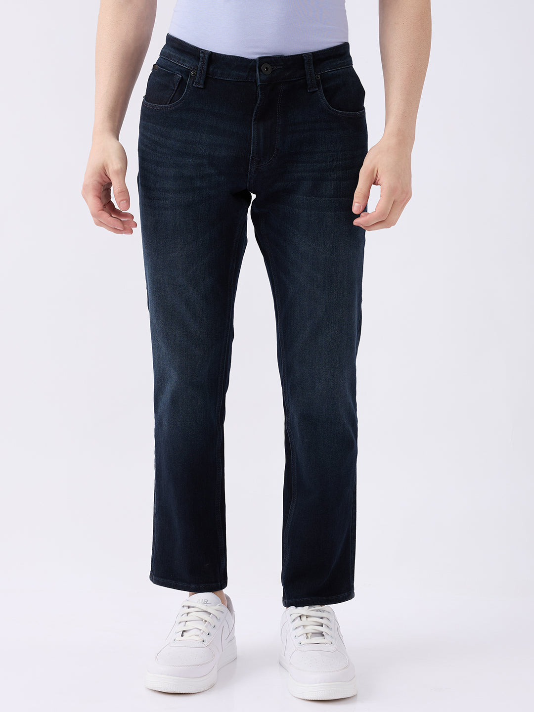 Spykar Dark Blue Mid Rise Regular Fit Casual Jeans For Men