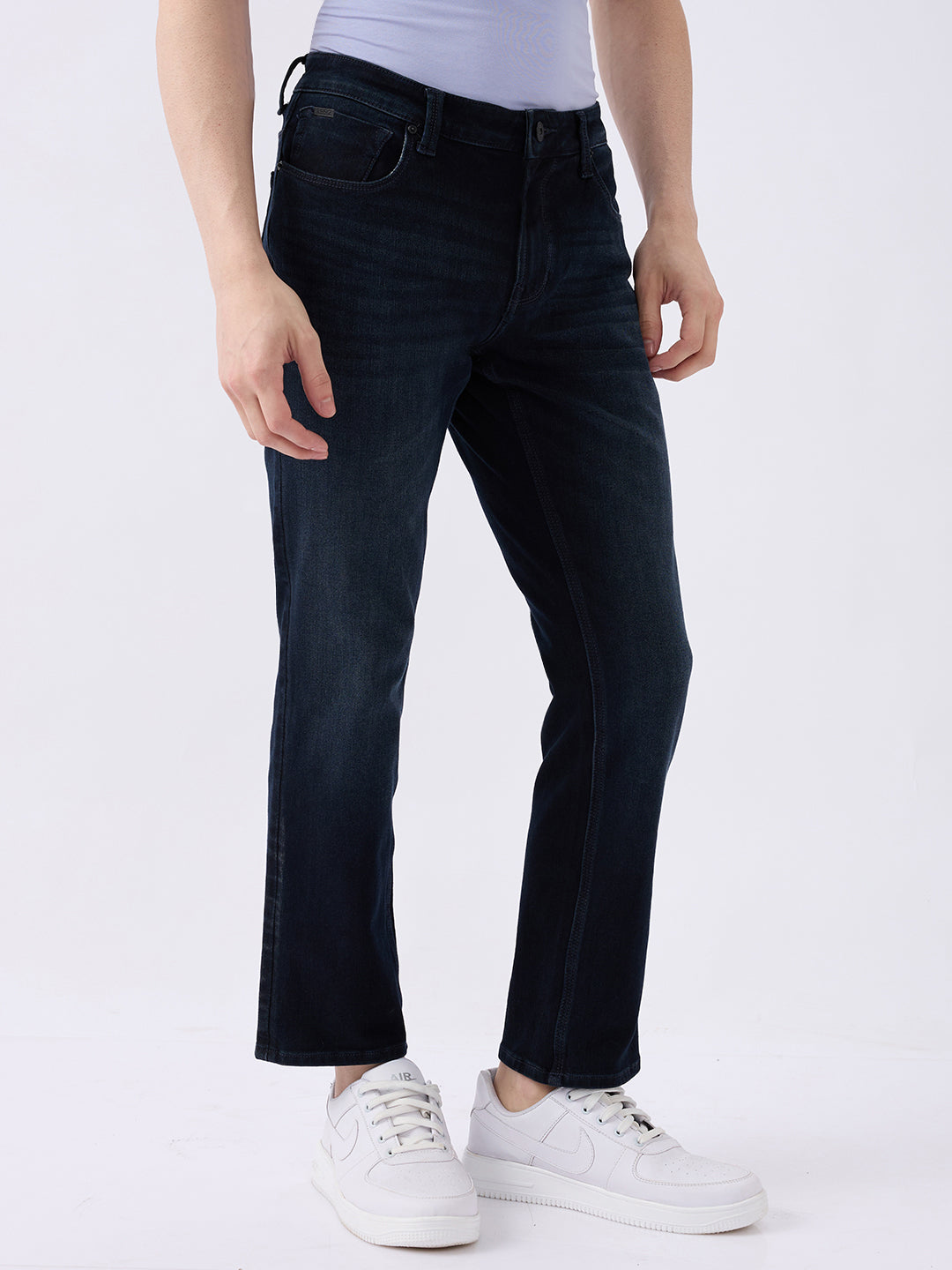 Spykar Dark Blue Mid Rise Regular Fit Casual Jeans For Men