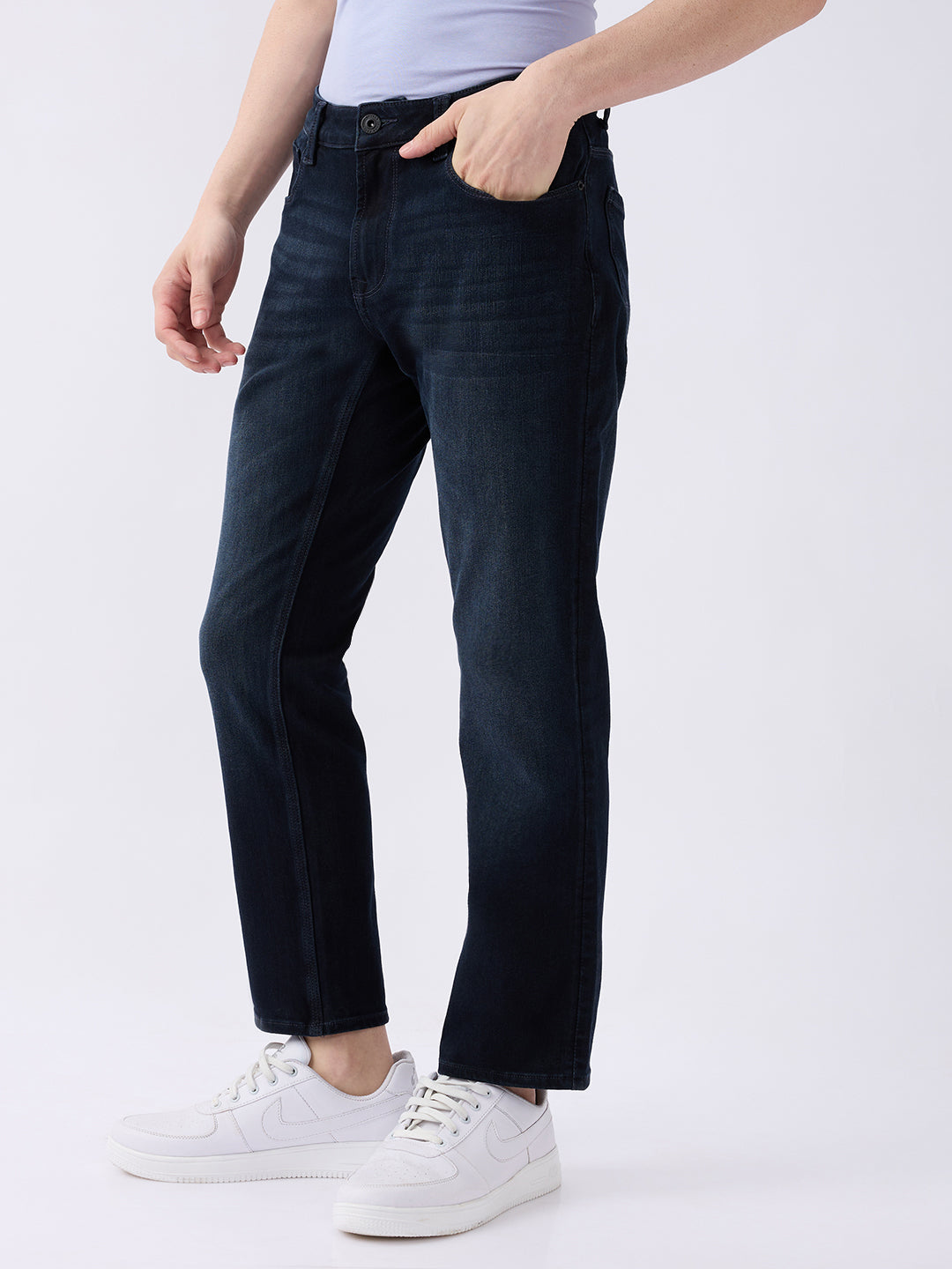 Spykar Dark Blue Mid Rise Regular Fit Casual Jeans For Men