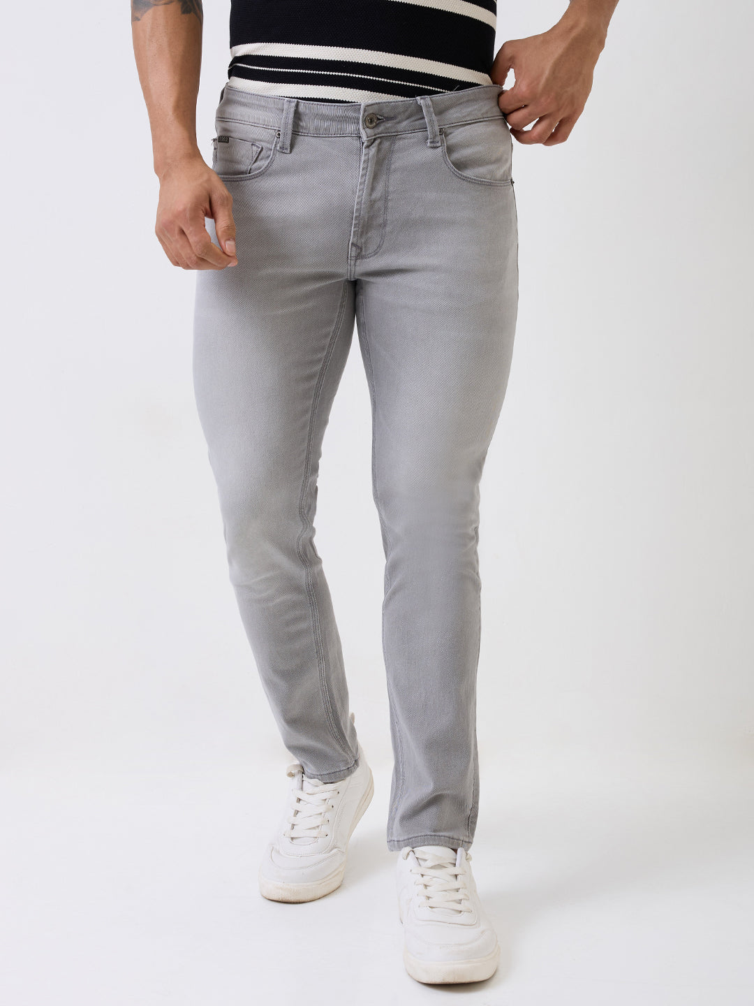 Spykar Grey Mid Rise Regular Fit Casual Jeans For Men