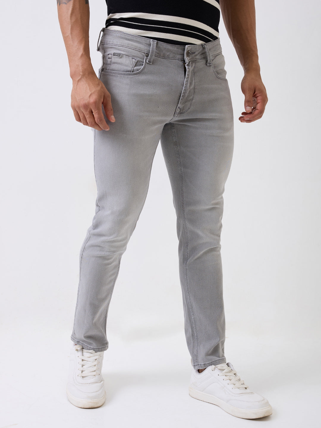 Spykar Grey Mid Rise Regular Fit Casual Jeans For Men