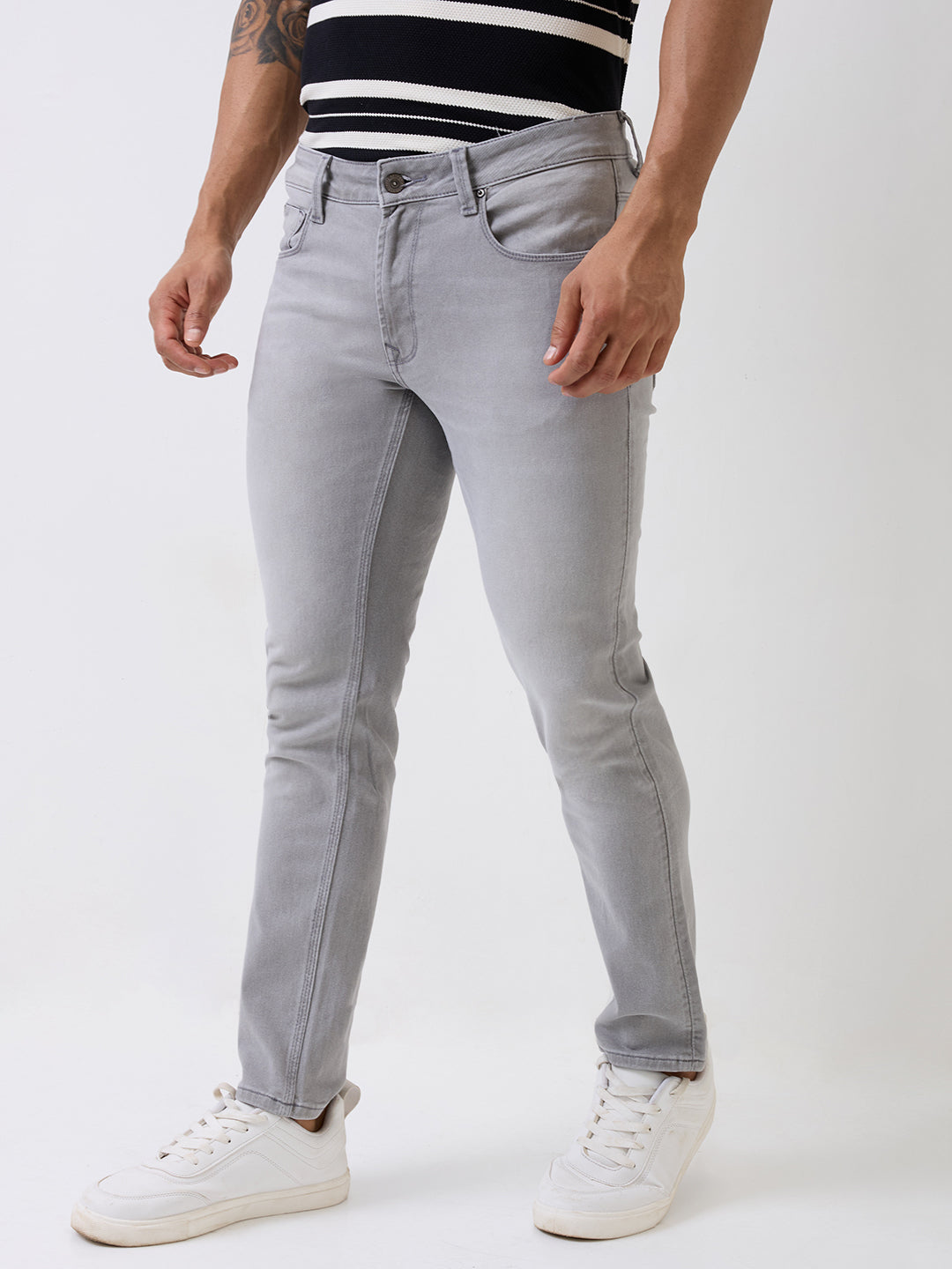 Spykar Grey Mid Rise Regular Fit Casual Jeans For Men
