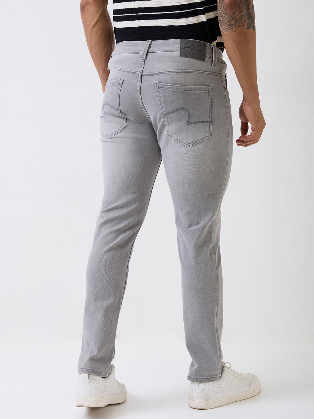 Spykar Grey Mid Rise Regular Fit Casual Jeans For Men