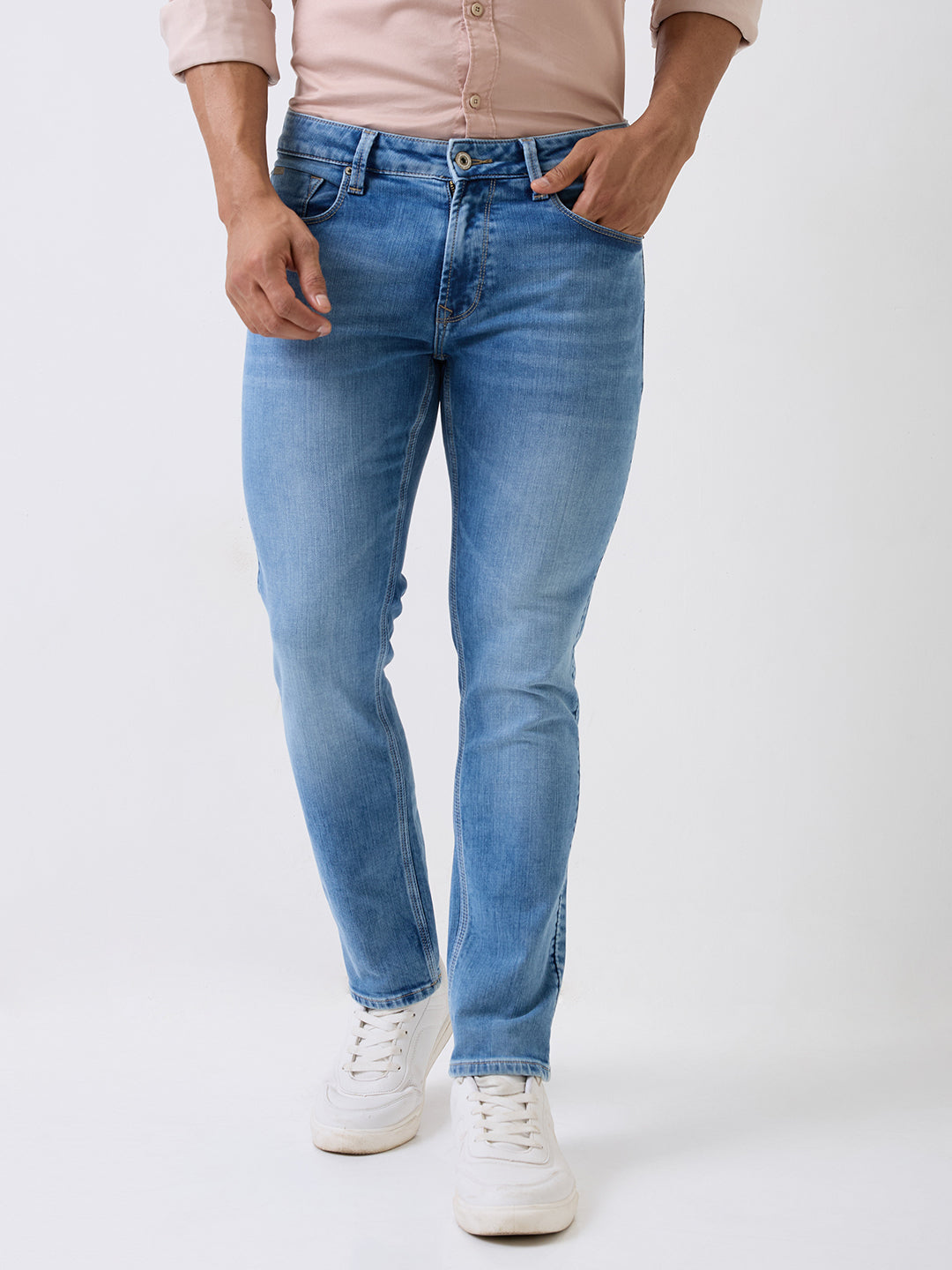 Spykar Blue Mid Rise Regular Fit Casual Jeans For Men