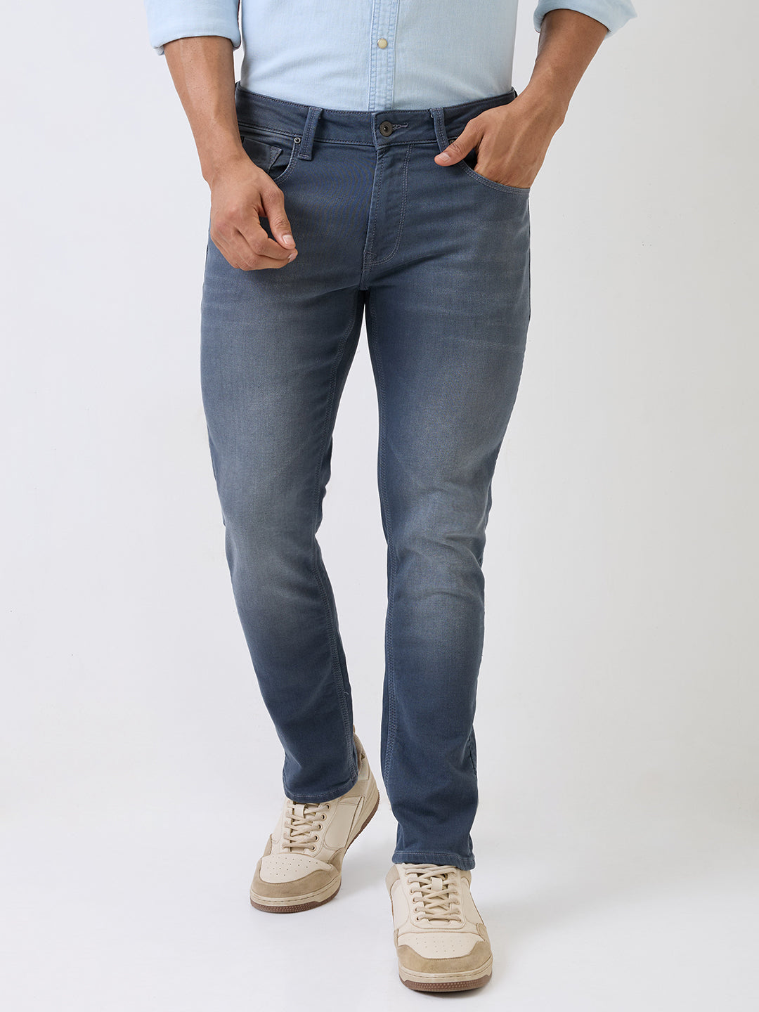 Spykar Grey Mid Rise Regular Fit Casual Jeans For Men
