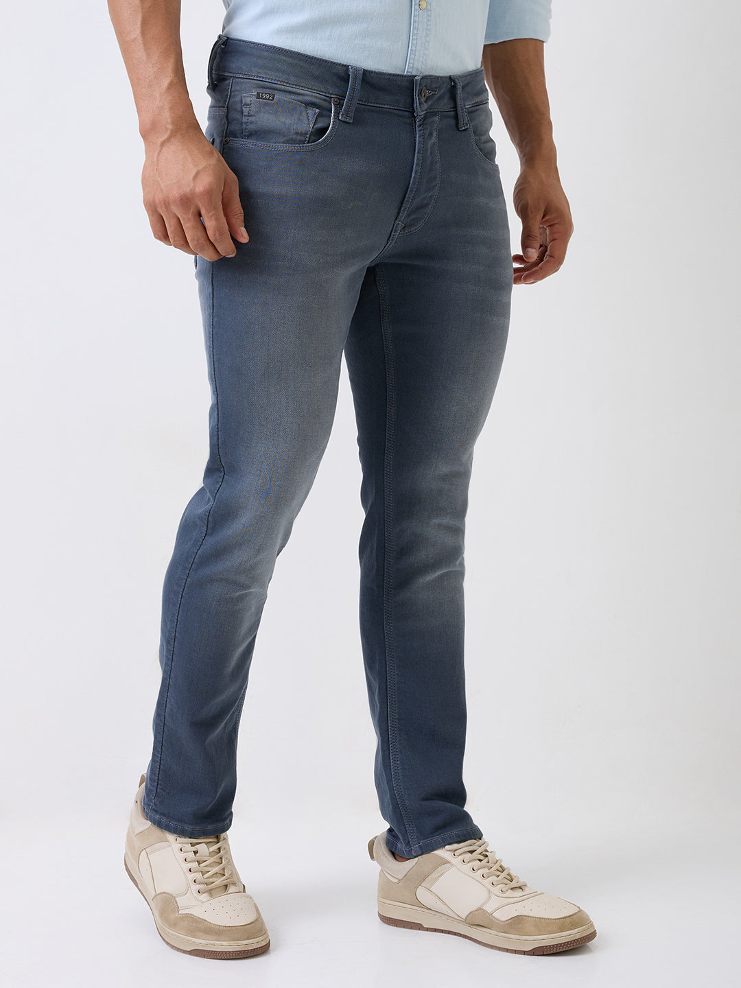 Spykar Grey Mid Rise Regular Fit Casual Jeans For Men