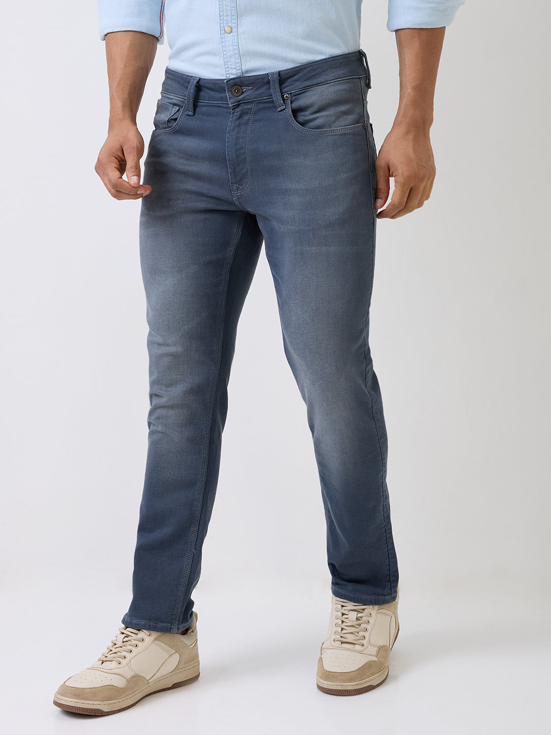 Spykar Grey Mid Rise Regular Fit Casual Jeans For Men