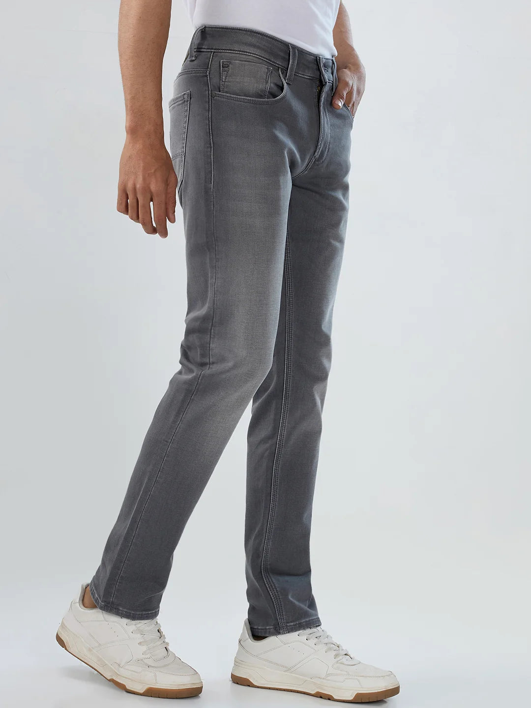 Men Jeans Regular Fit Grey Mid Rise