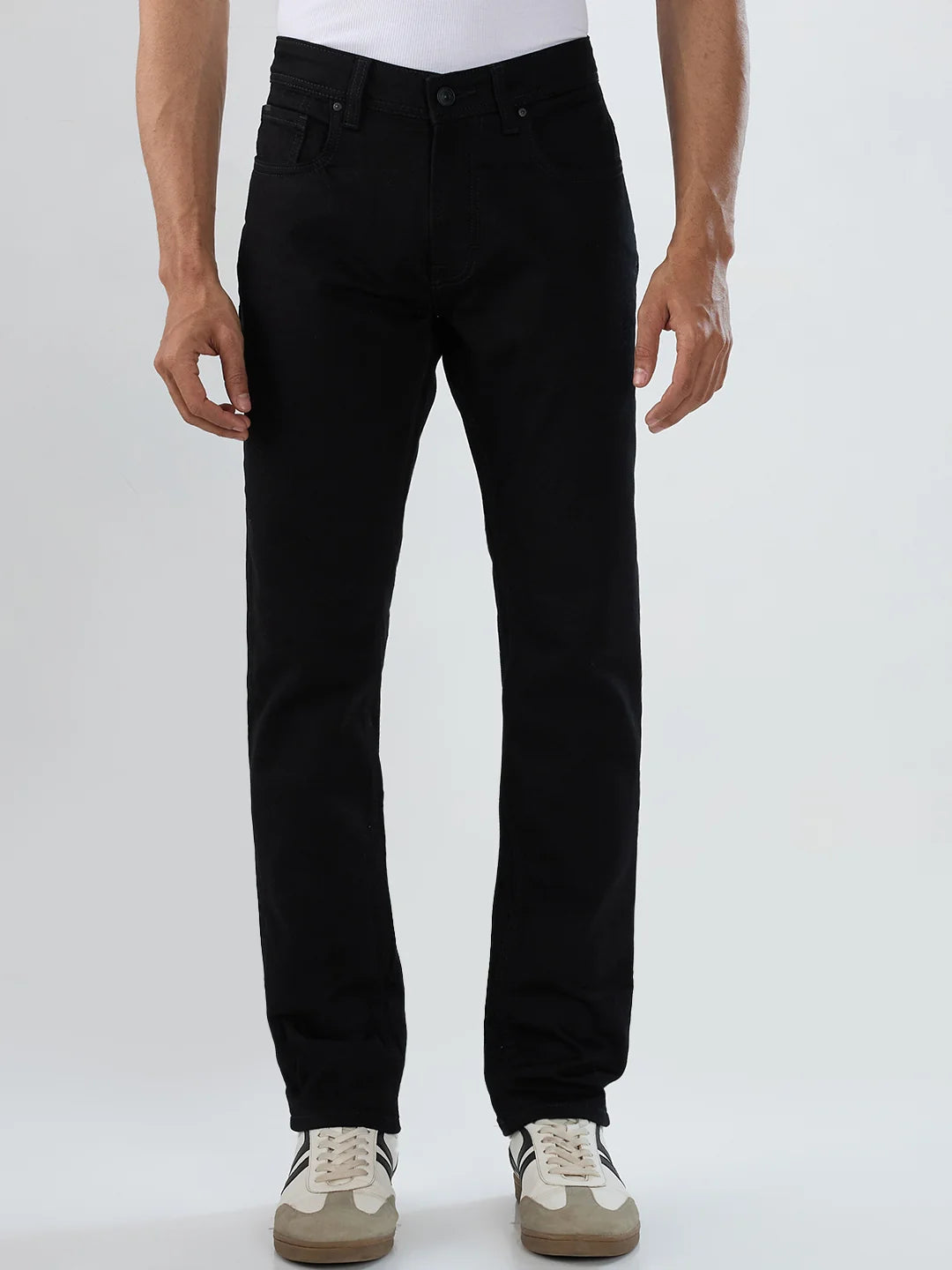 Men Jeans Regular Fit Black Mid Rise