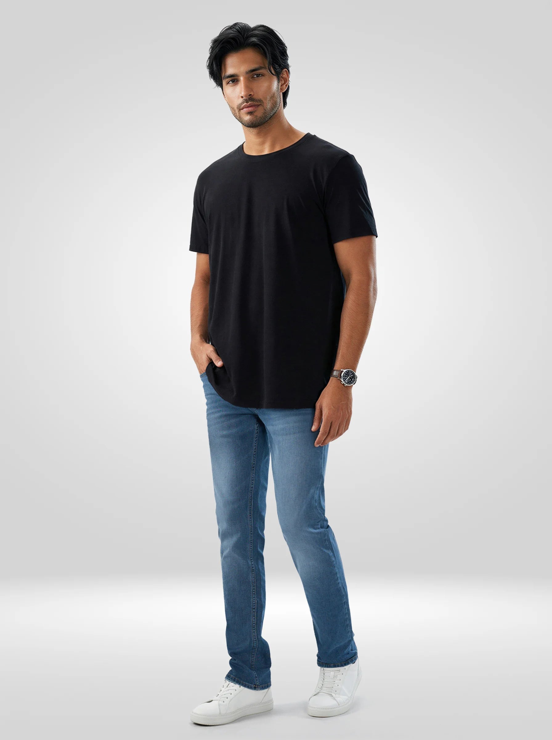 Men Jeans Regular Fit Grey Mid Rise