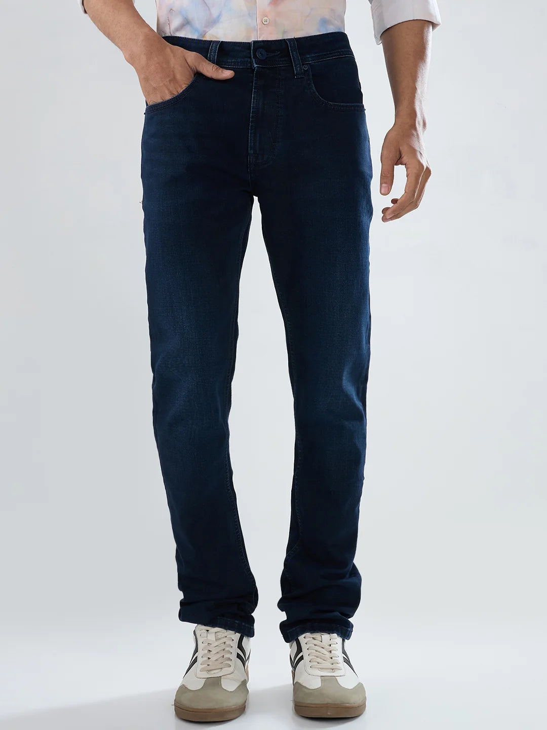 Men Jeans Regular Fit Dark Blue Mid Rise