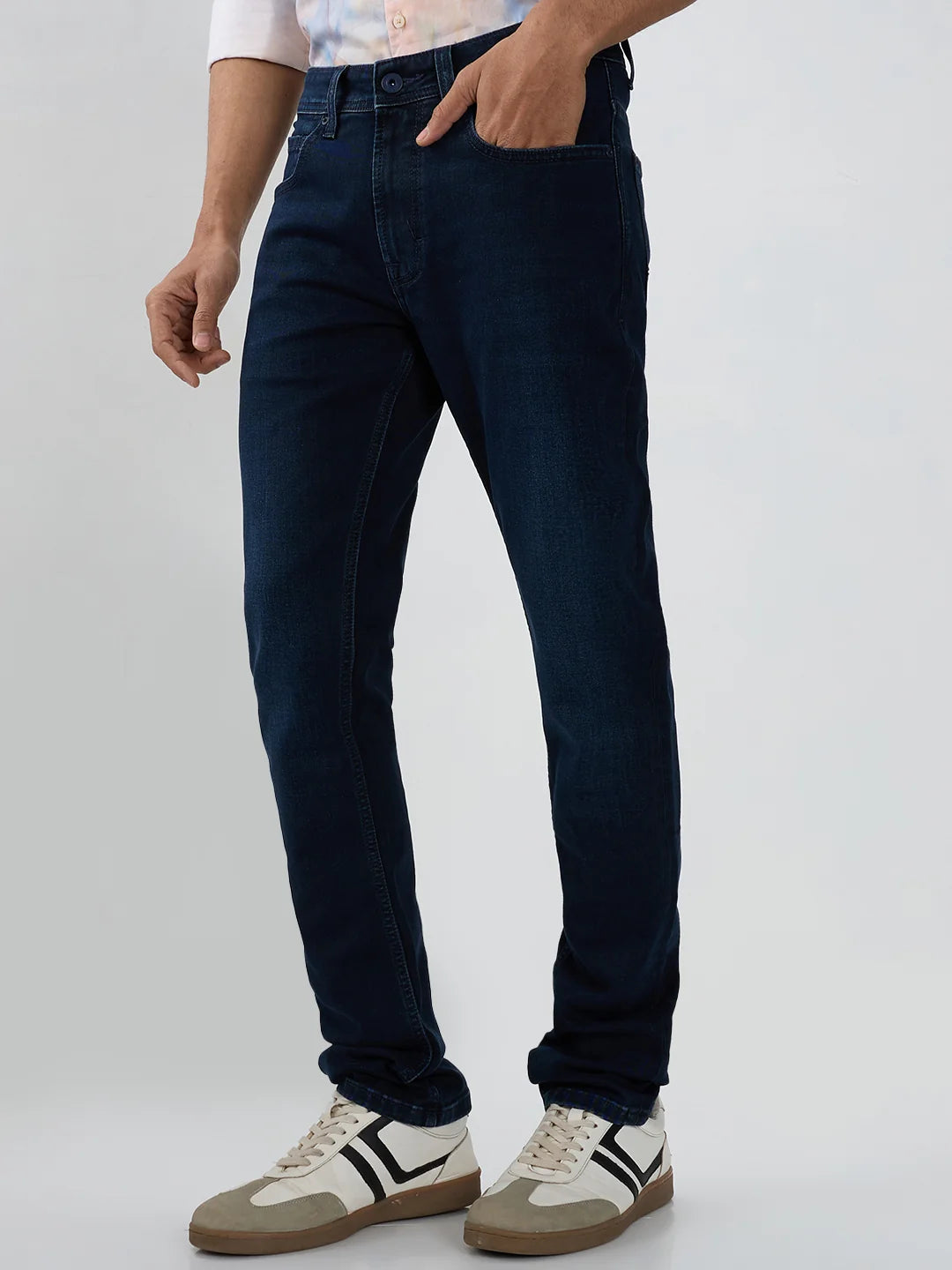 Men Jeans Regular Fit Dark Blue Mid Rise