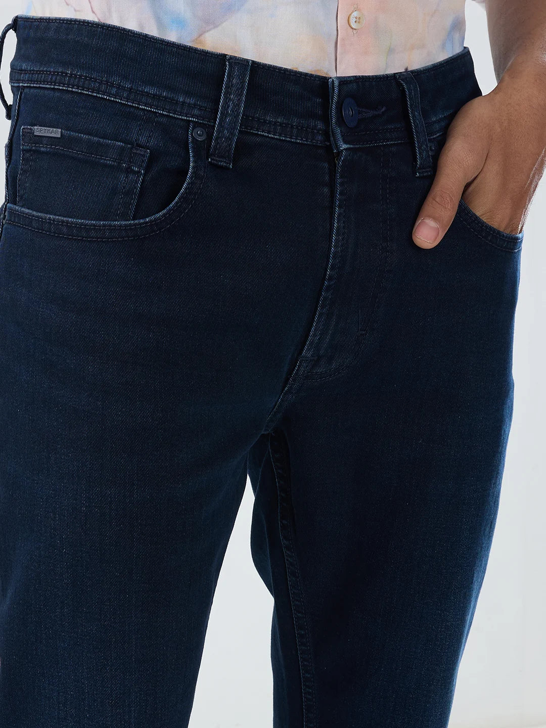 Men Jeans Regular Fit Dark Blue Mid Rise